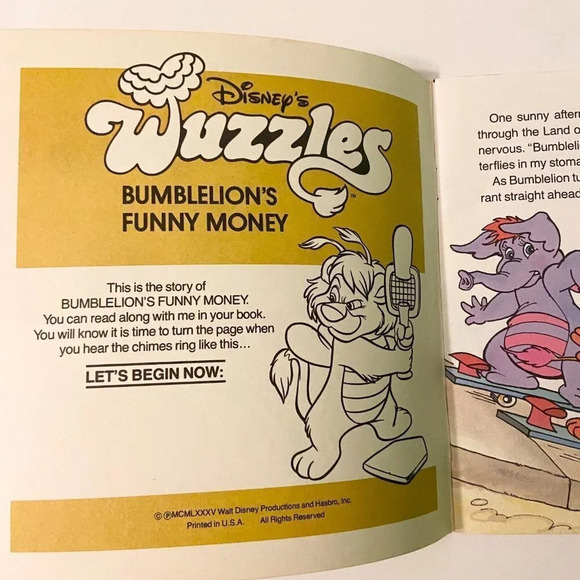 Vintage 1985 Disneys Wuzzles Bumblelions Funny Money Read  Along Book Only - Picture 5 of 15